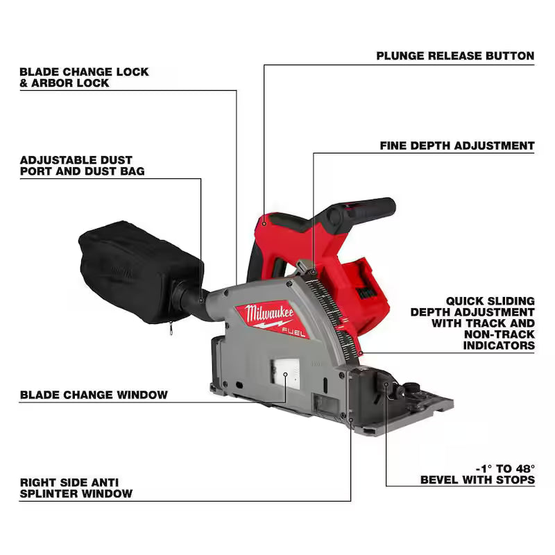18V Cordless Brushless Plunge Cut Track Saw with Guide Rail and Track Clamps E843
