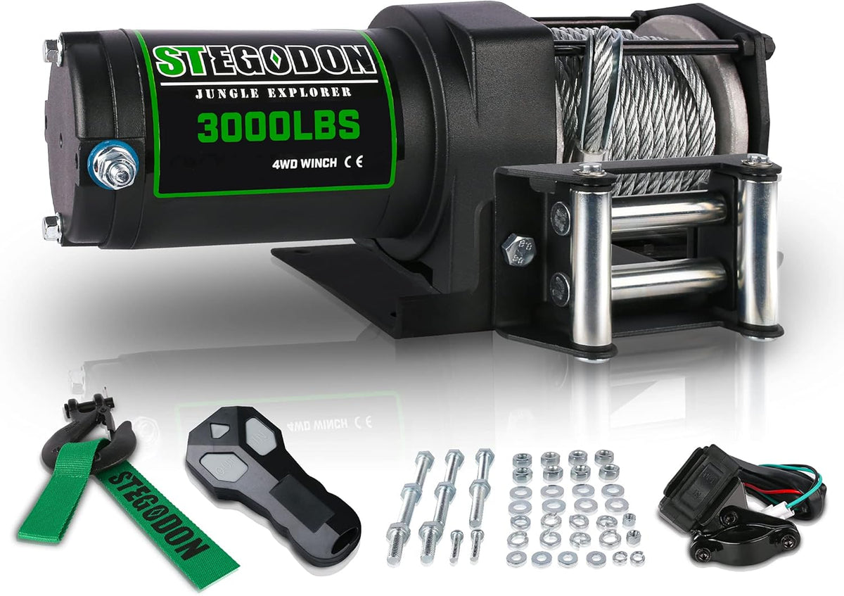 3500 lb. Load Capacity 12V Electric Winch with Wireless Remote, Waterproof IP67, Matte Black, Pack of 2 K228