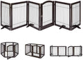 6 Panels Extra Wide Freestanding Walk Through Dog Gate with 4 Support Feet Z923805