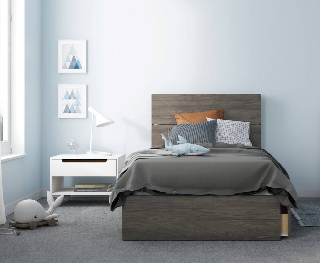 3 Piece Twin Size Bedroom Set, Bark Grey and White O61844