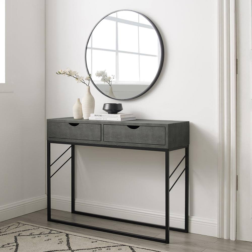 Grey 2-Drawer Faux Shagreen Entry Table P347