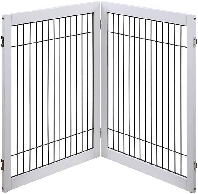 6 Panels Extra Wide Freestanding Walk Through Dog Gate with 4 Support Feet Z923805