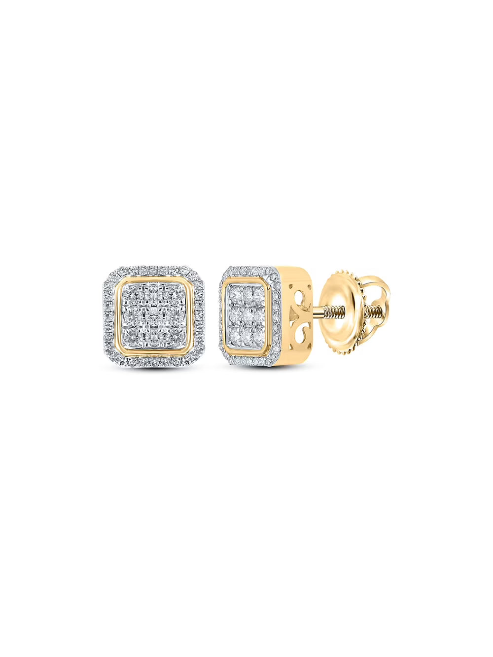 10kt Yellow Gold Mens Diamond Square Earrings 5/8 Cttw Z2726