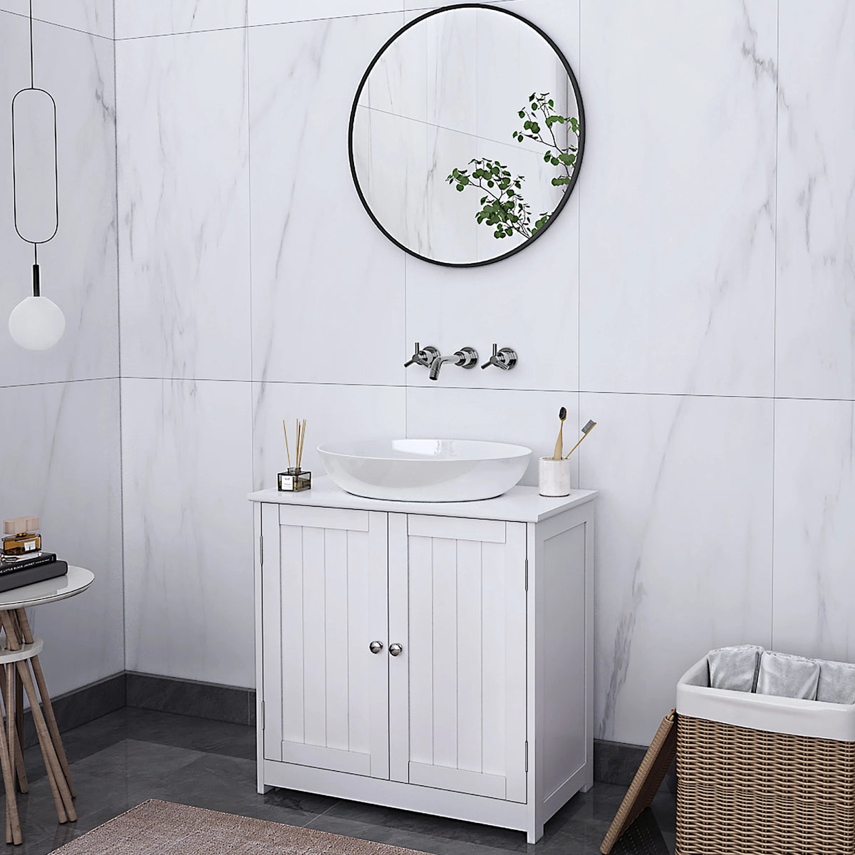 White Under Sink Bathroom Vanity Cabinet with Shelves I106