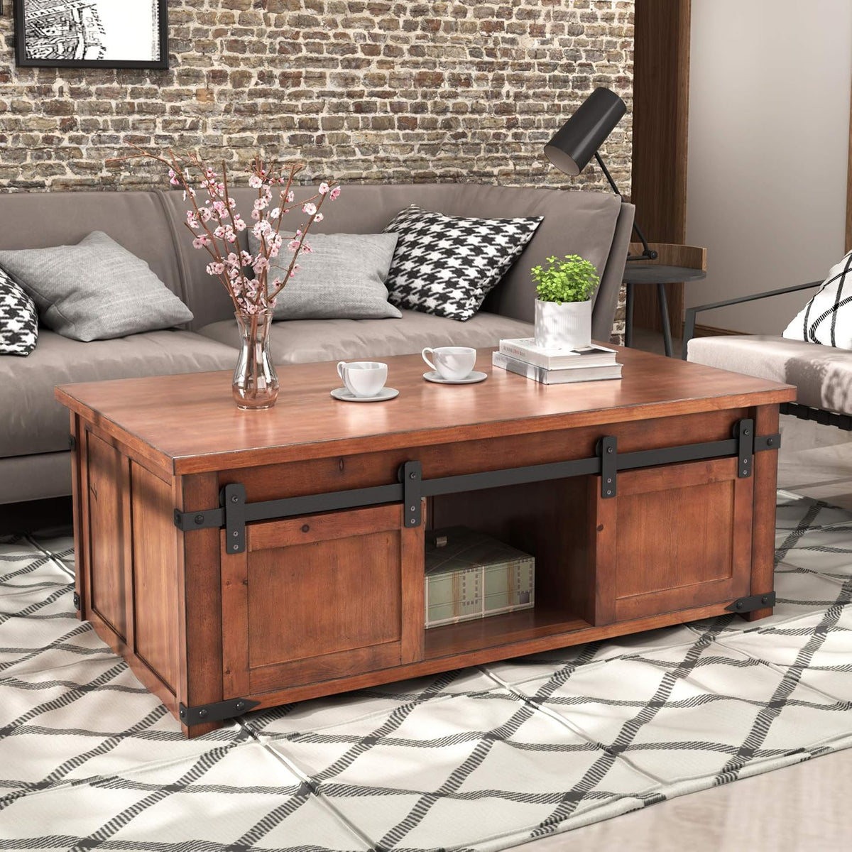 Gray Coffee Table with Drawer and Storage Shelf D8433