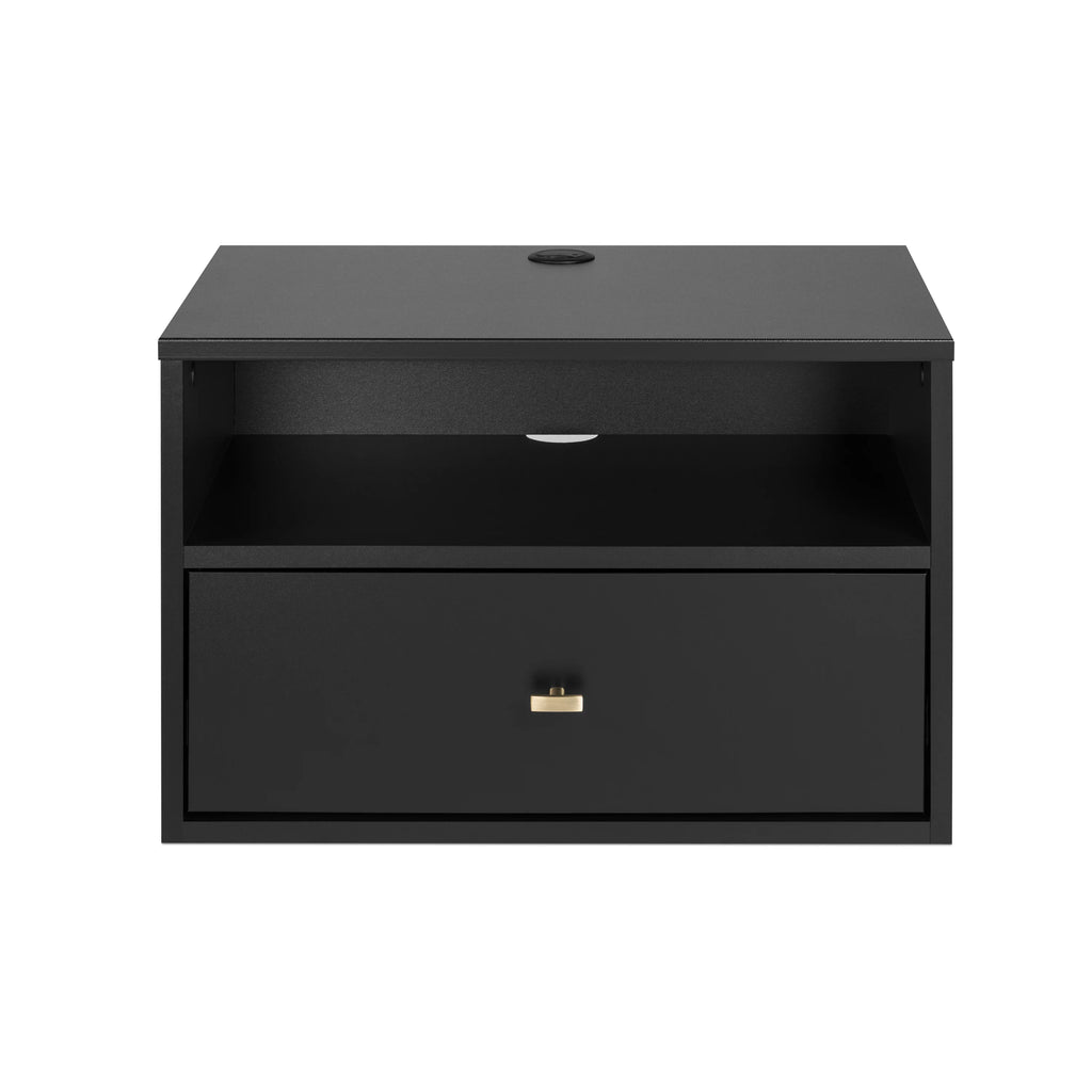 Black Floating Nightstand With Open Shelf B1325