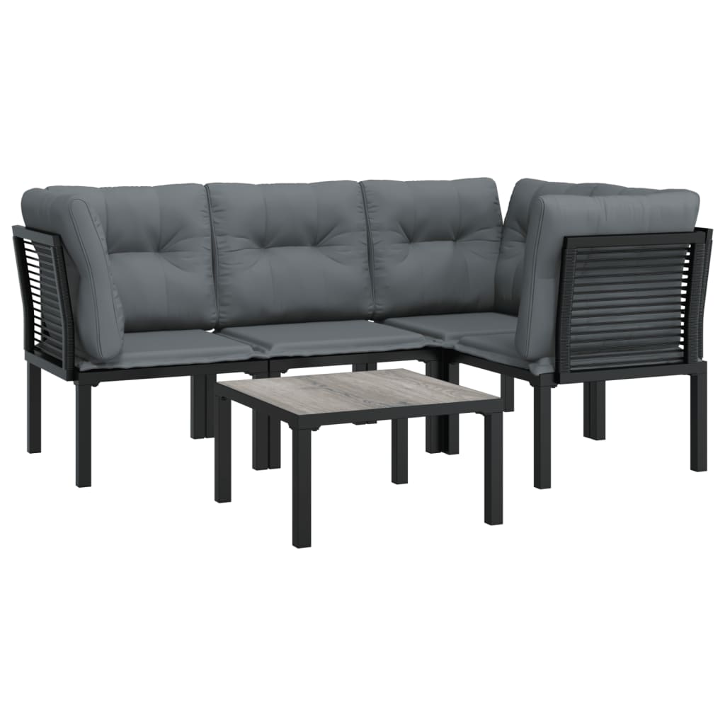 5 Piece Outdoor Patio Furniture Set, Black Poly Rattan Sectional Sofa with Dark Gray Cushions M729