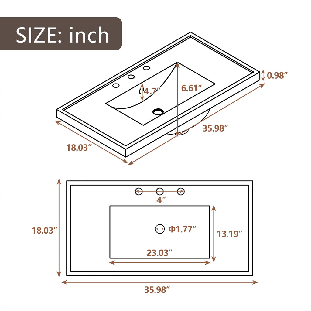 36" Bathroom Vanity with Sink, Undermount Storage Cabinet Set, Gray J64991