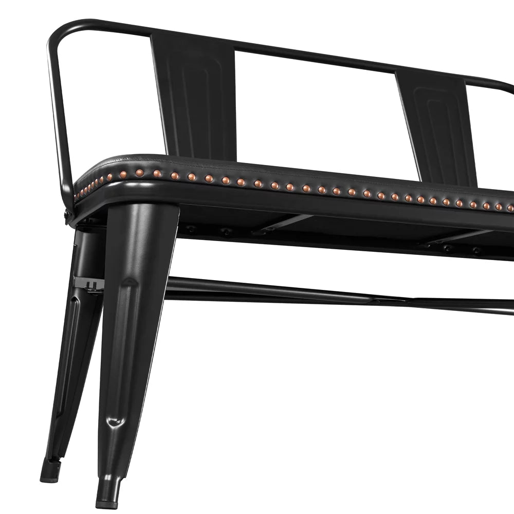 Black Metal Dining Bench with Upholstered Seat V412