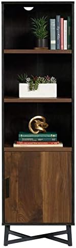 Industrial Tall 3 Adjustable Shelves Bookcase with Door in Grand Walnut and Black C76331