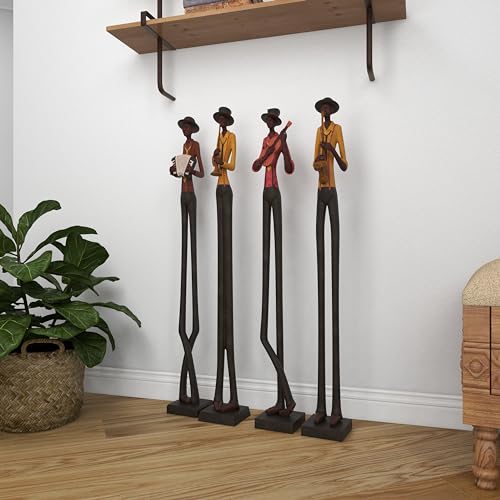 Set of 4 Polystone Decorative Sculptures with Black Base Stand, Brown I330013