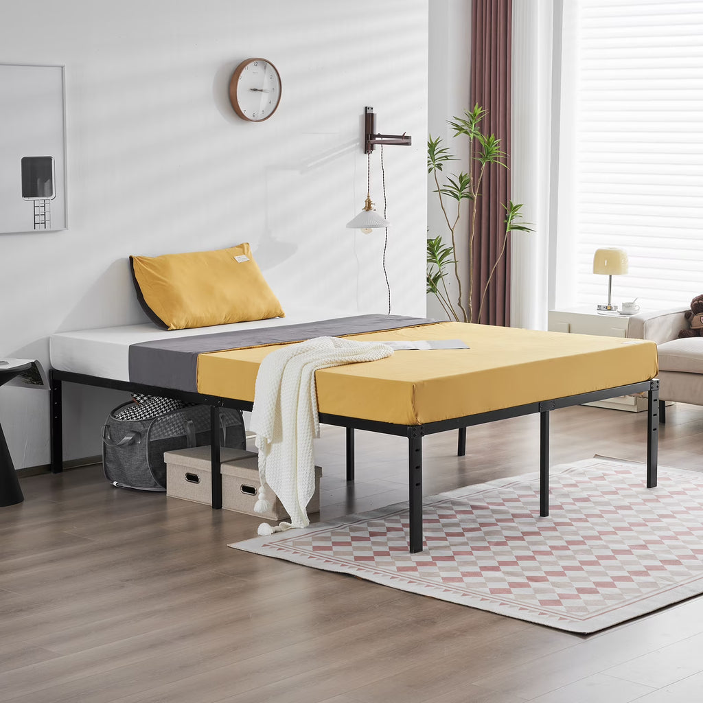 Black Queen Size Metal Bed Frame with Steel Slat Support V791