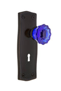 Crystal Cobalt Glass Door Knob in Timeless Bronze D317