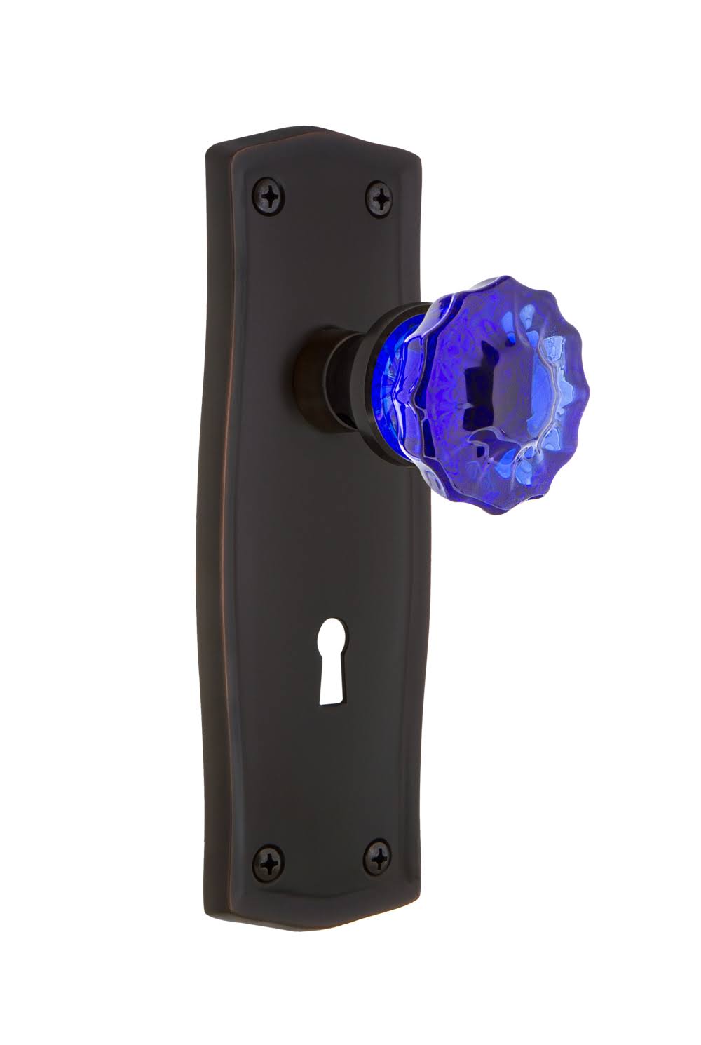 Crystal Cobalt Glass Door Knob in Timeless Bronze D317