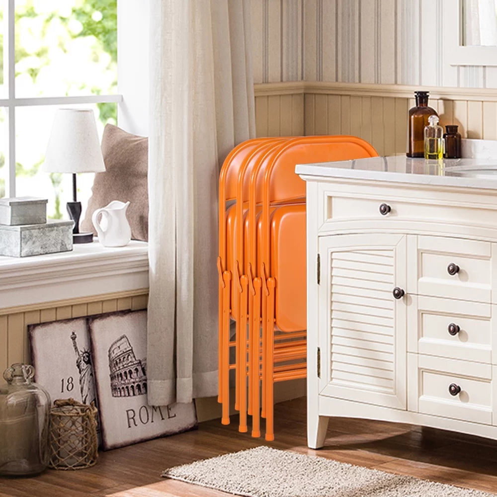 Set of 4 Orange Metal Folding Chairs K155