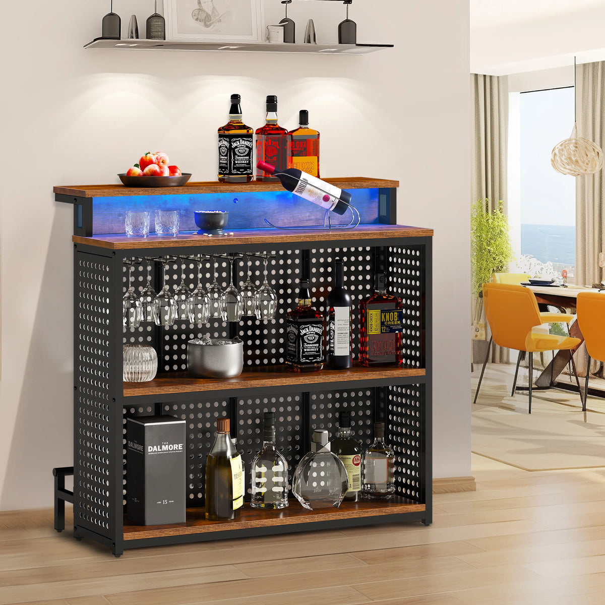 4 Tier Bar Unit with LED Lights and Stemware Rack I555