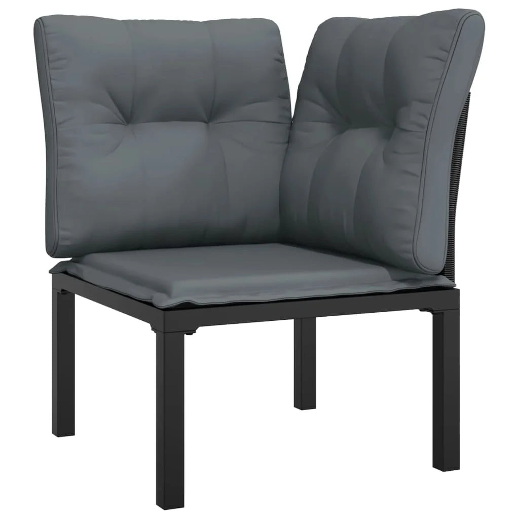 5 Piece Outdoor Patio Furniture Set, Black Poly Rattan Sectional Sofa with Dark Gray Cushions M729