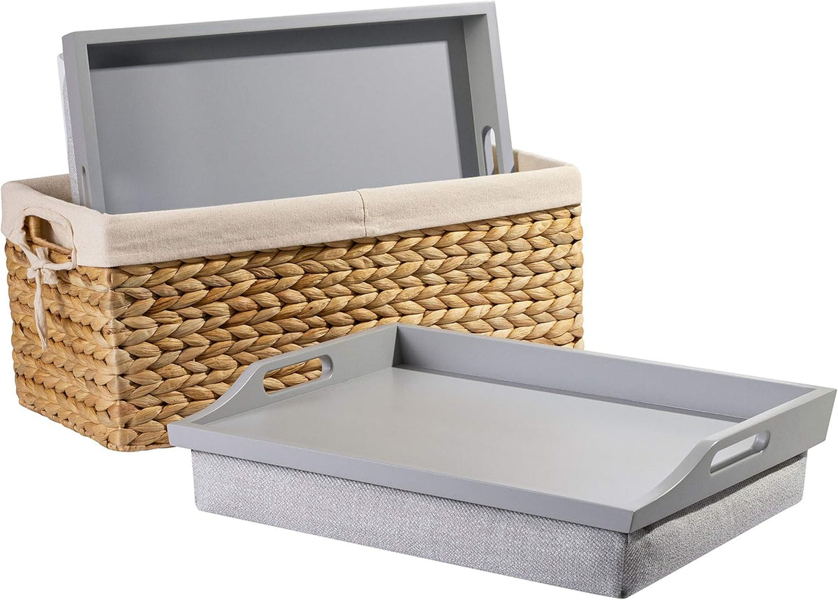Wood Lap Trays with Basket Set E36469