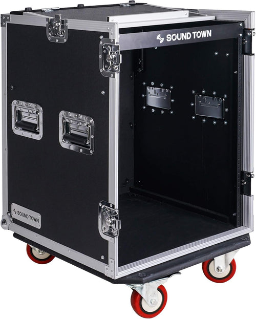 14U PA DJ Rack Case with 11U Slant Mixer Top and Casters X208