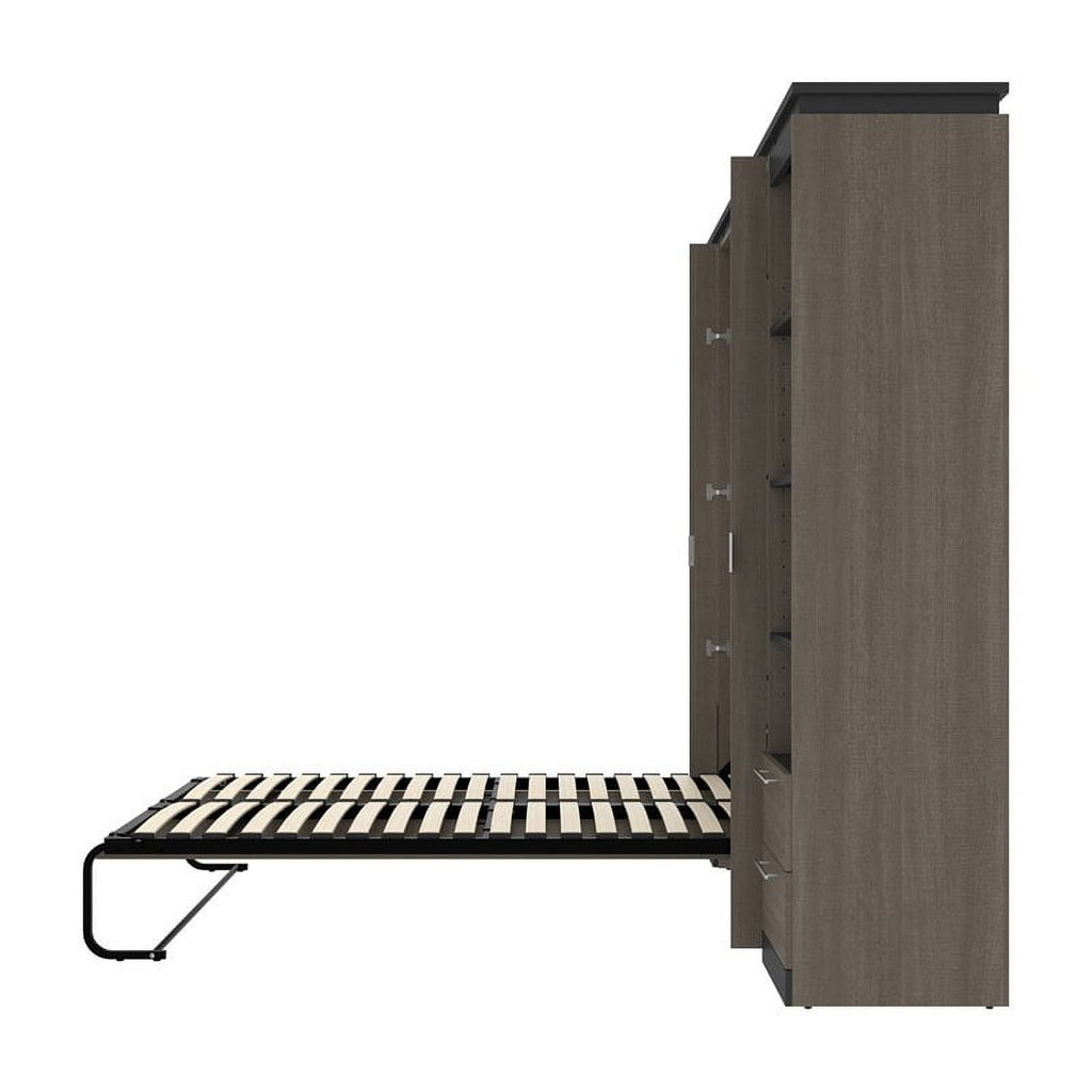 98" Full Murphy Bed and 2 Bookcases with Drawers in Bark Gray C473