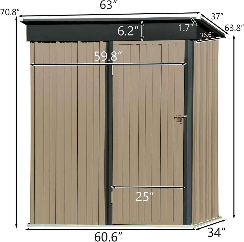 5x3 FT Galvanized Steel Outdoor Storage Shed, Dark Grey M362