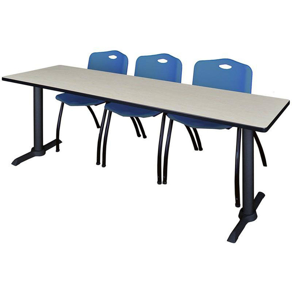 84x22 x 24x22 Training Table Maple Stack Chairs Blue Y3172