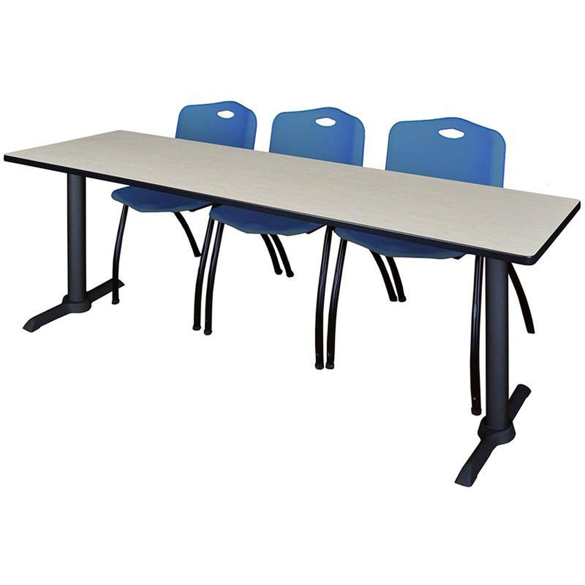 84x22 x 24x22 Training Table Maple Stack Chairs Blue Y3172