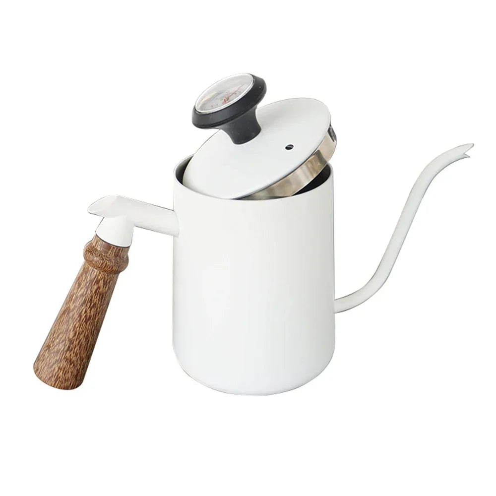 White Steel GooseNeck Coffee Kettle 600ML with Thermometer Z8865