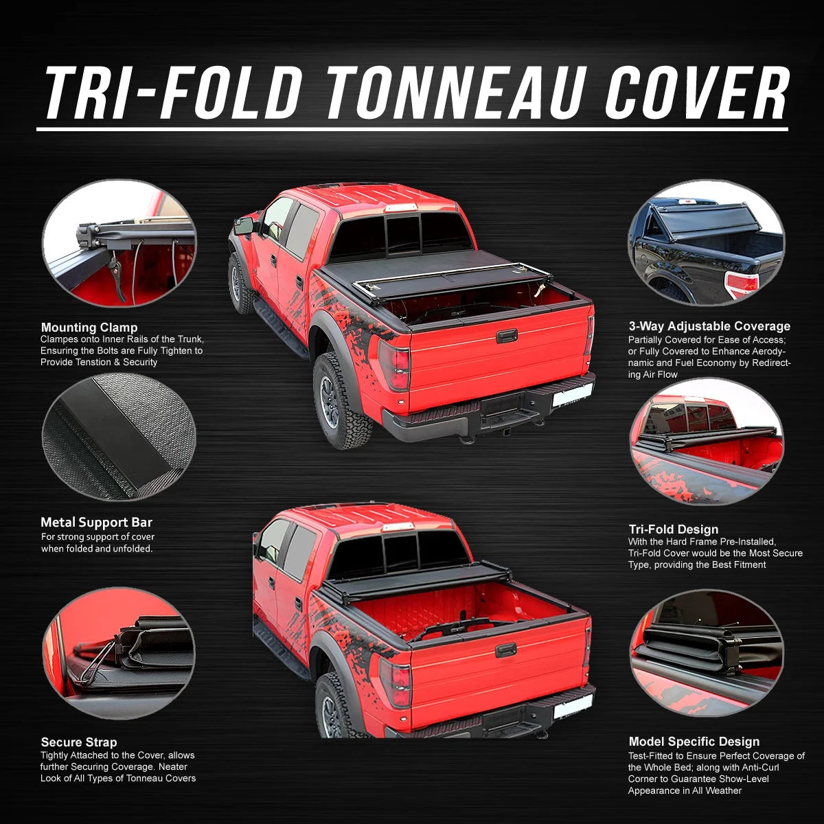 Adjustable Tri-Fold Soft Top Tonneau Cover K730032
