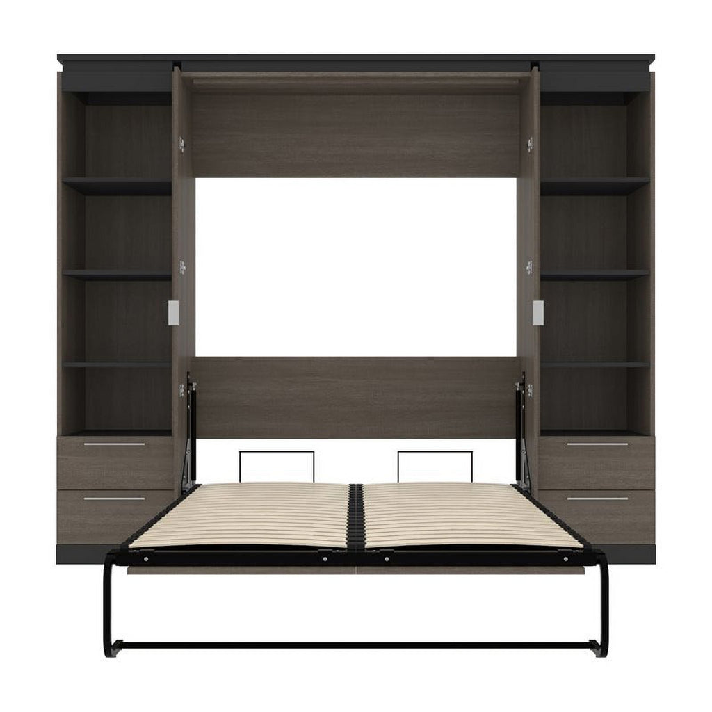 98" Full Murphy Bed and 2 Bookcases with Drawers in Bark Gray C473
