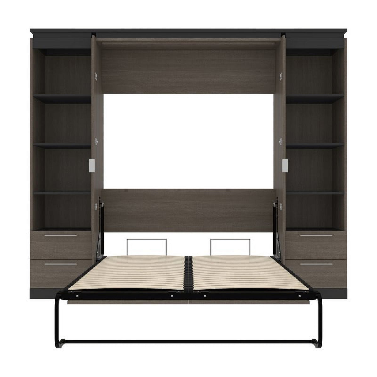 98" Full Murphy Bed and 2 Bookcases with Drawers in Bark Gray C473