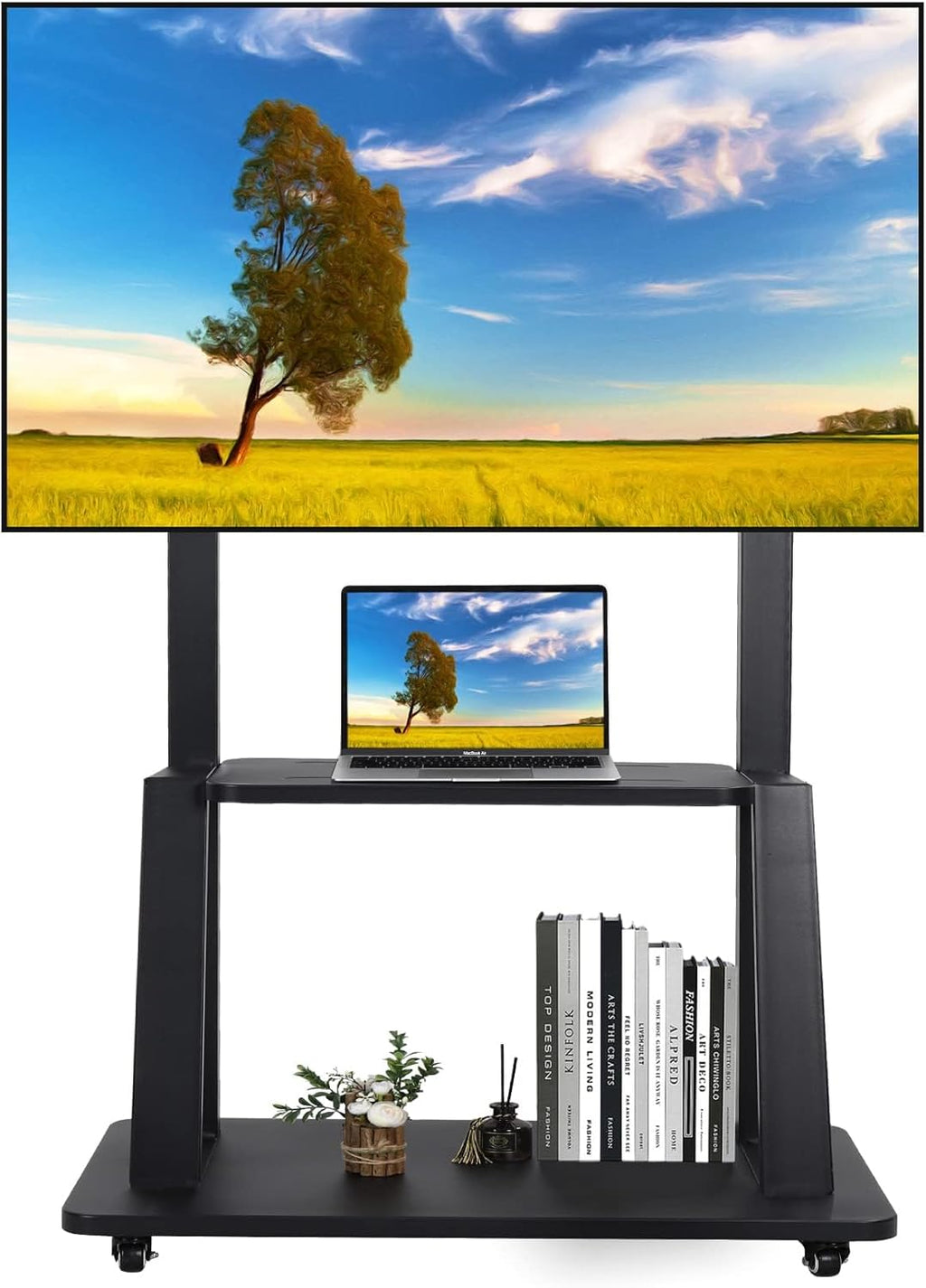 Mobile TV Cart Rolling Floor Stand for 32-75 Inch LCD LED OLED Flat Panel Screens with Shelf F586