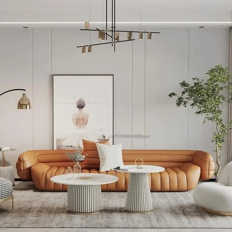 Yellow Light Grey Leather Sofa Y444