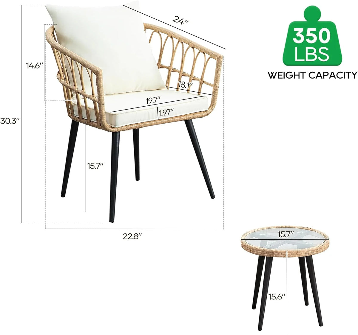 3 Piece Beige Wicker Patio Bistro Set L327133