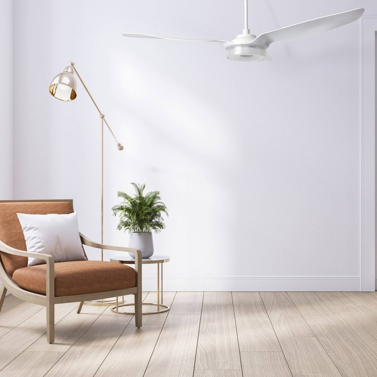 White Smart Ceiling Fan with Dimmable LED Light and Remote O7616