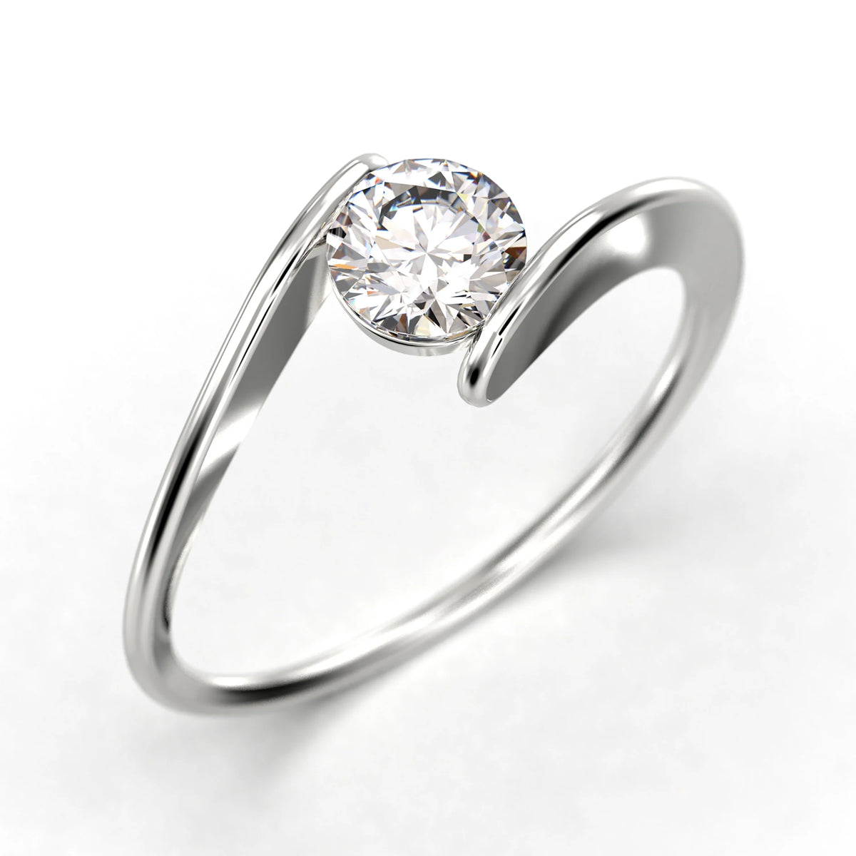 Solitaire 1 Carat Round Cut Diamond Moissanite Engagement Ring in 925 Sterling Silver With 18k White Gold Plating Band A328337
