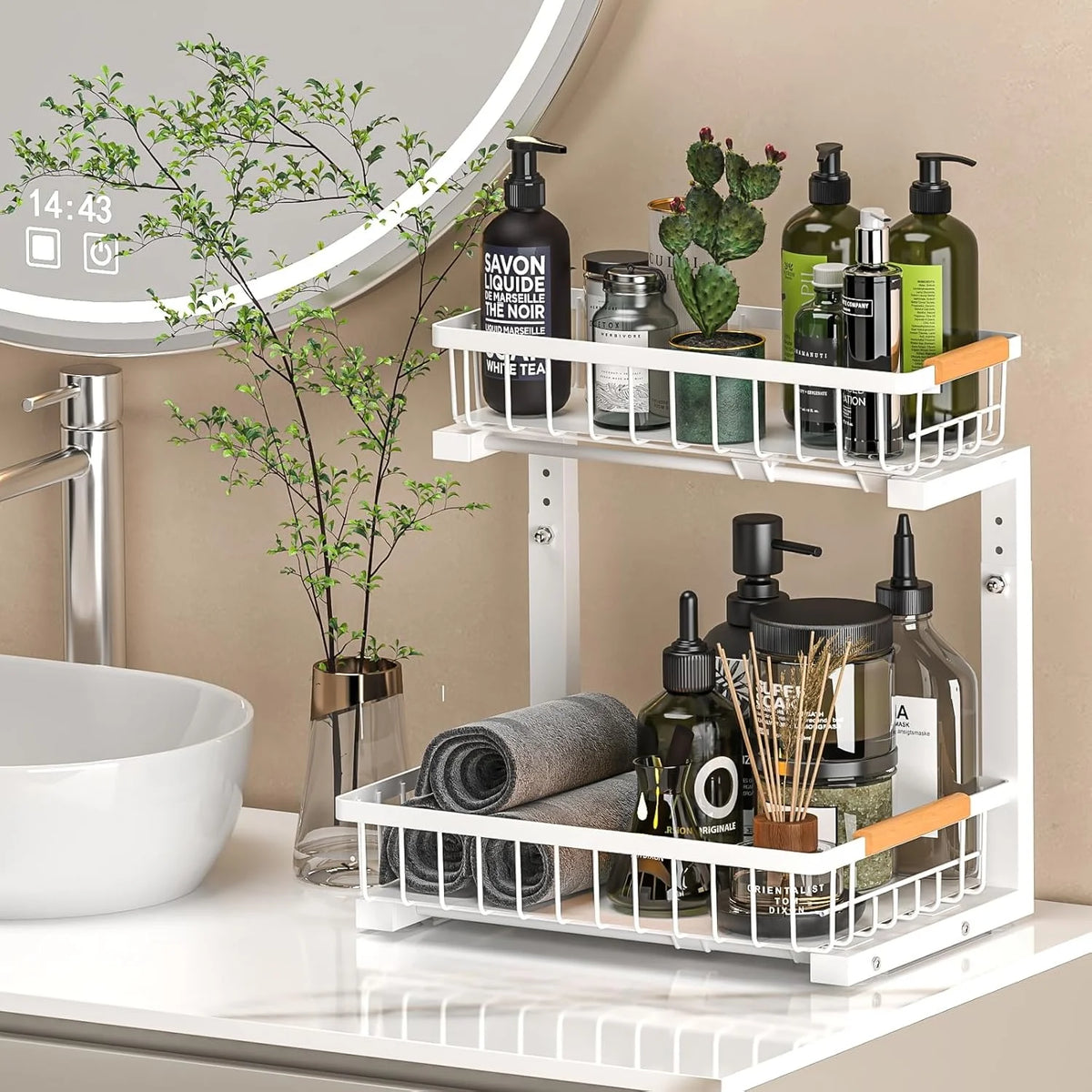 White 2 Pack 2 Tier Slide Out Under Sink Organizer E59088