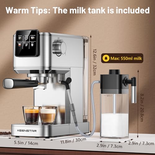 Espresso Coffee Machine with Milk Tank, 20Bar, Touch Screen, Steam Wand H84520
