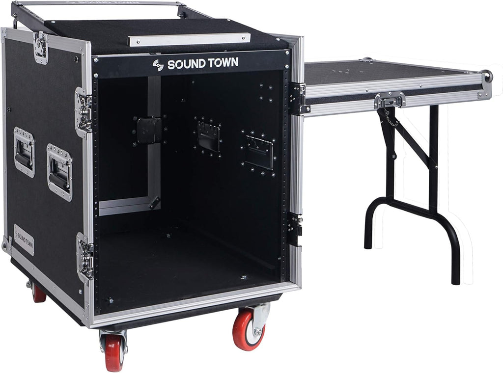 14U PA DJ Rack Case with 11U Slant Mixer Top and Casters X208