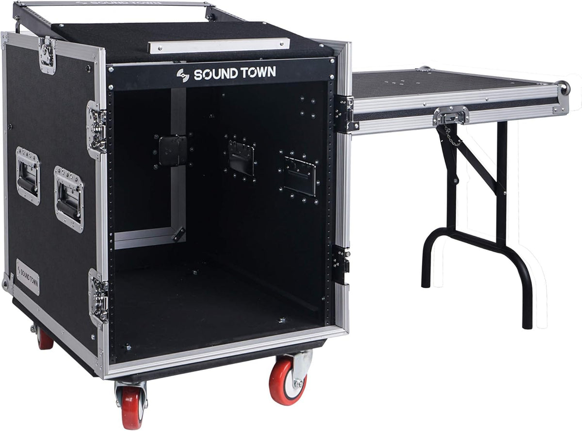 14U PA DJ Rack Case with 11U Slant Mixer Top and Casters X208