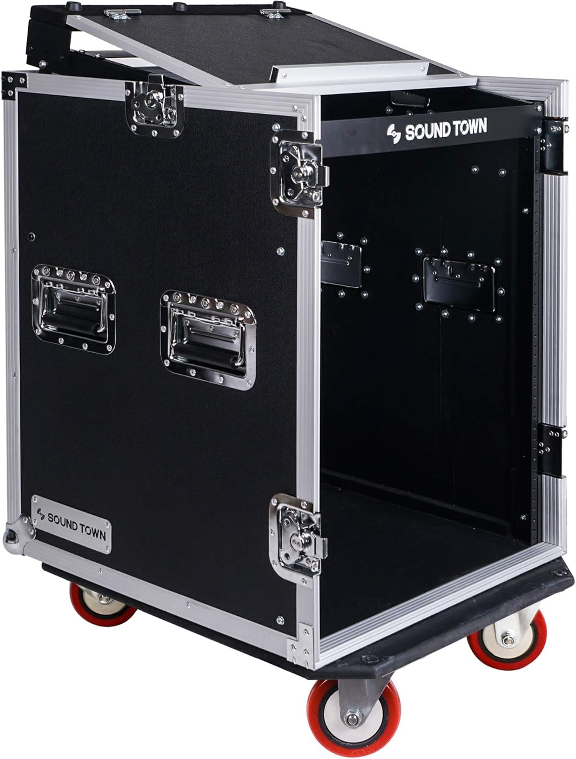 14U PA DJ Rack Case with 11U Slant Mixer Top and Casters X208