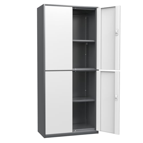 Metal Storage Cabinet with 4 Lock Doors and 4 Adjustable Shelves, 74" Tall Rolling Cabinet L951074