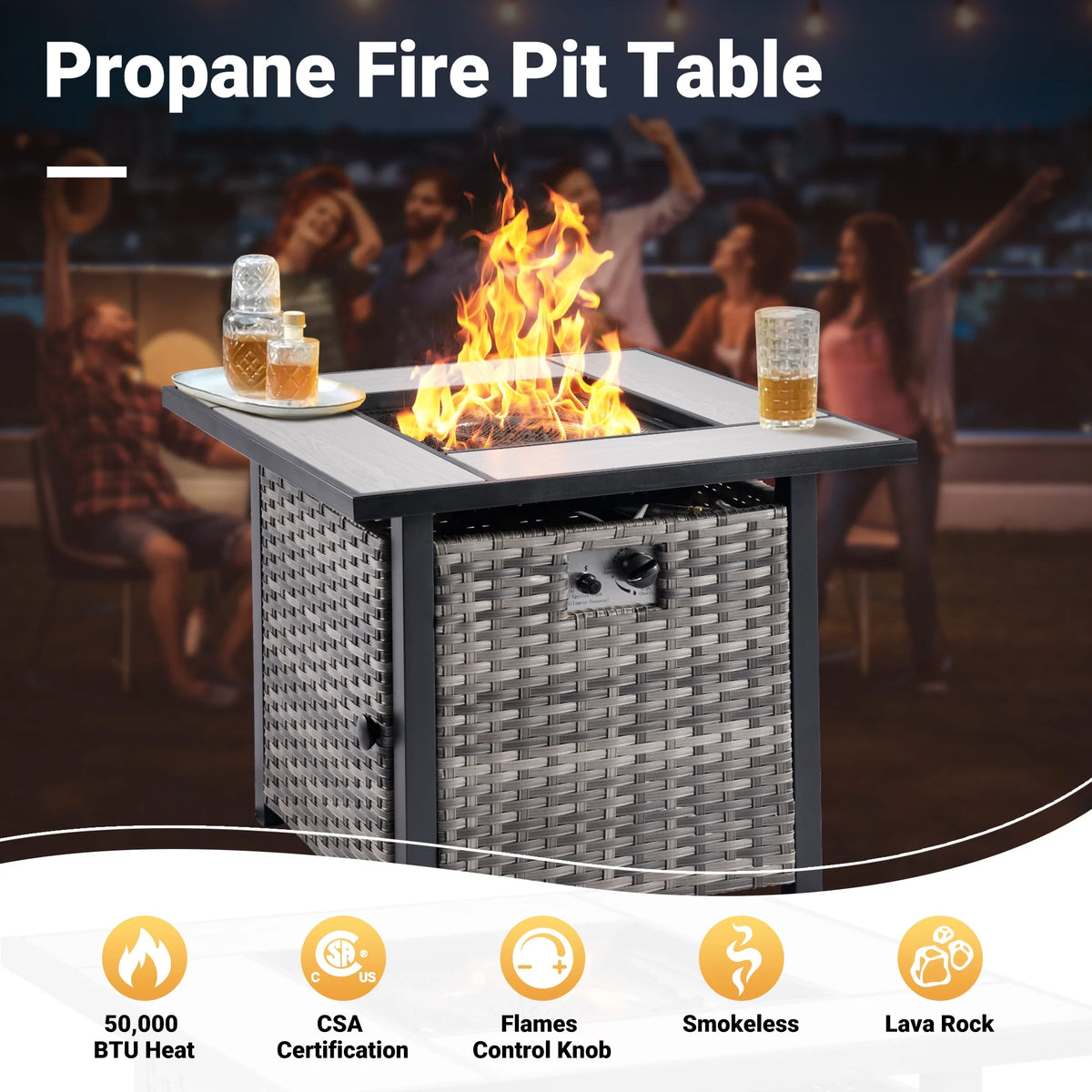 7 Pieces All Weather Wicker Patio Furniture Set with Fire Pit Table M7886
