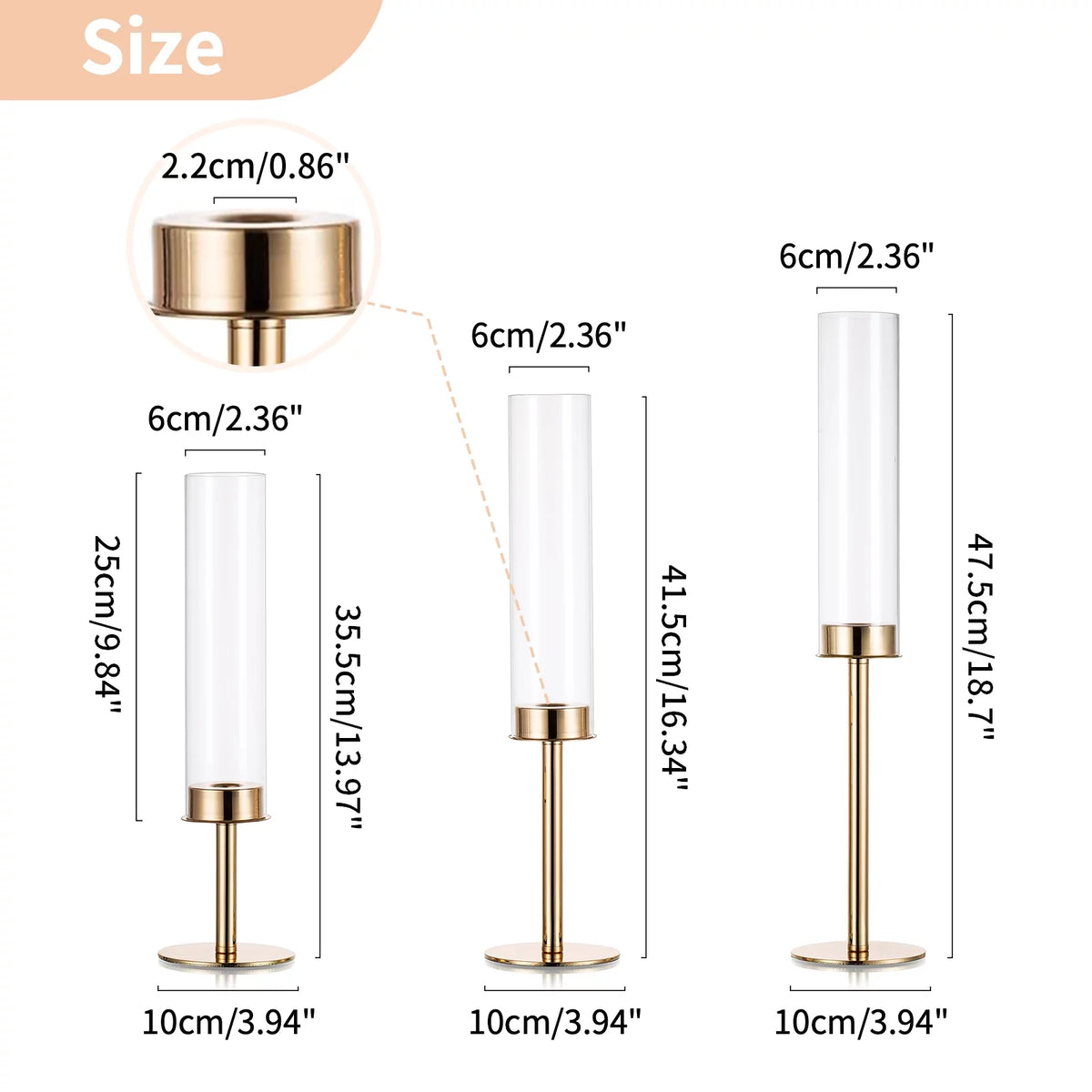 Gold Taper Candle Holders with Hurricane Glass Set of 6 L524191