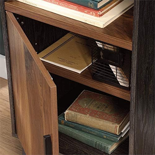 Industrial Tall 3 Adjustable Shelves Bookcase with Door in Grand Walnut and Black C76331
