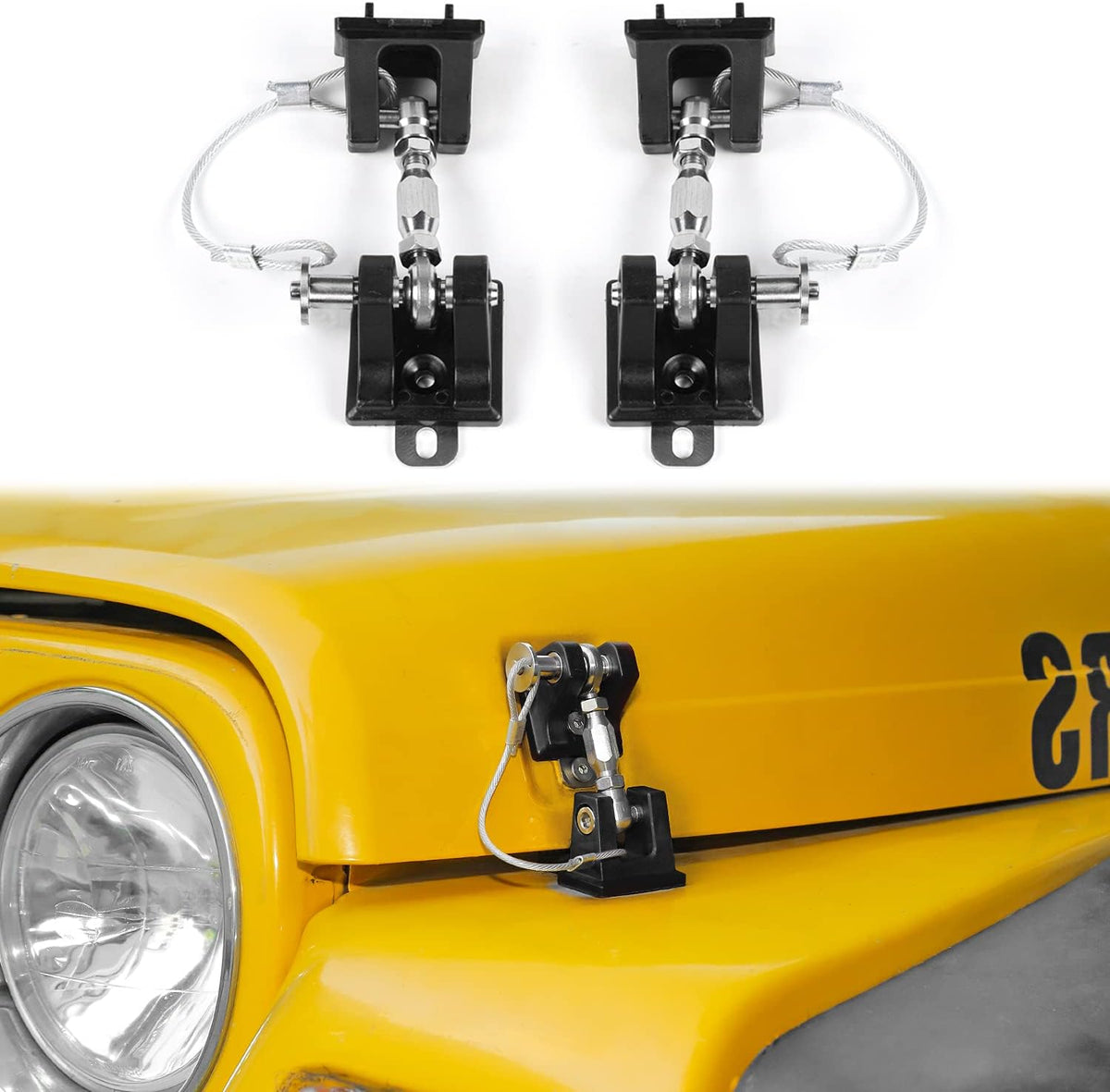Black Locking Hood Latch Kit for Jeep Wrangler TJ, Pack of 2 I256549