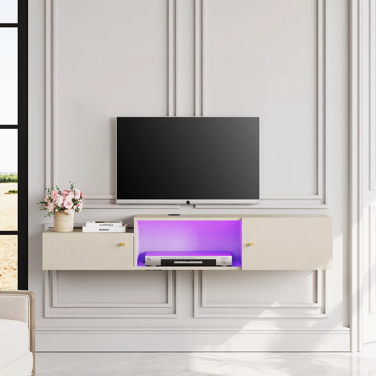 Wall Mounted TV Stand with Storage and Lights F43496