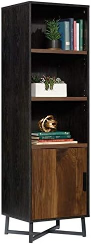 Industrial Tall 3 Adjustable Shelves Bookcase with Door in Grand Walnut and Black C76331
