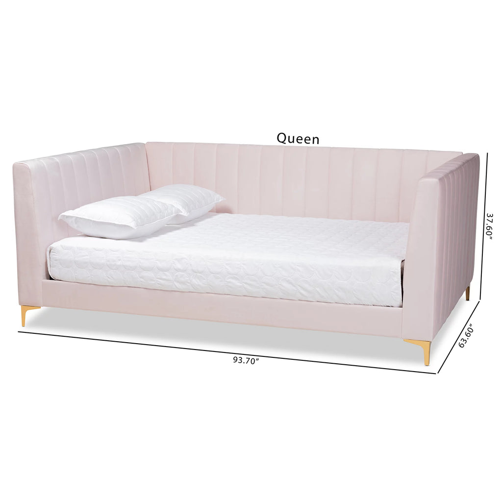 Light Pink Velvet Gold Finished Full Daybed W779