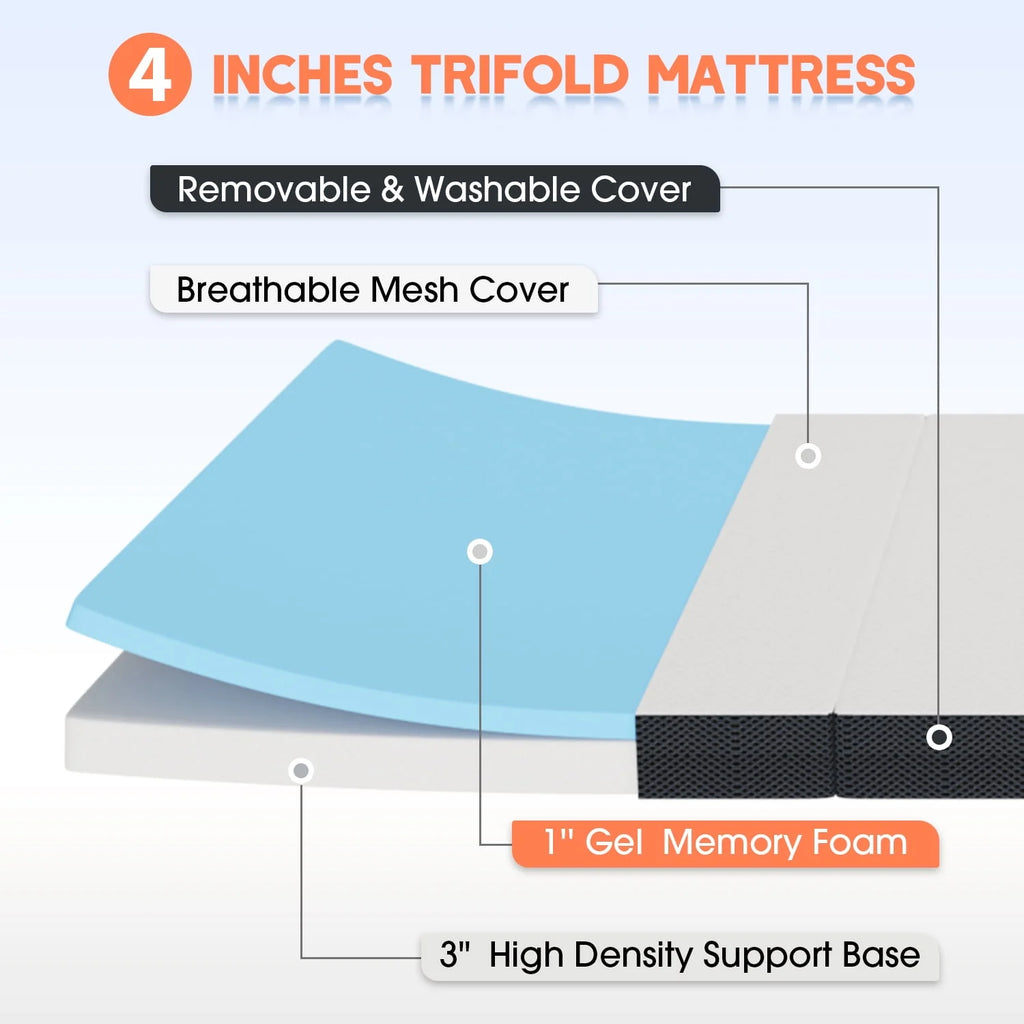 3 Inch Single Foldable Floor Mattress with Washable Cover V63967